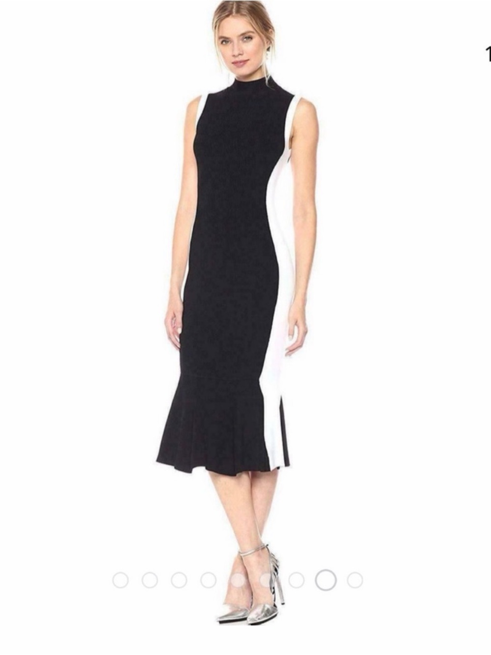 Kendall + Kylie Black and White Turtleneck Peplum Ribbed Maxi Dress, XS